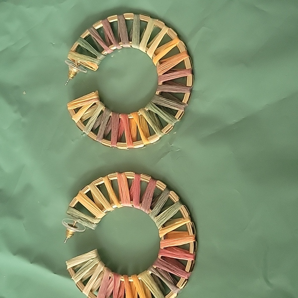 Multicolor Woven Hoop Earrings - Picture 2 of 6